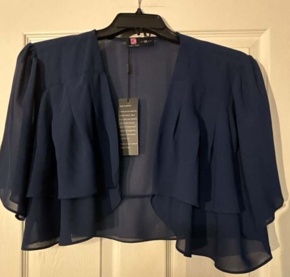 Kancy Kole Women's Sheer Ruffle Short Sleeve Open Front Cropped Chiffon Shrug Bo